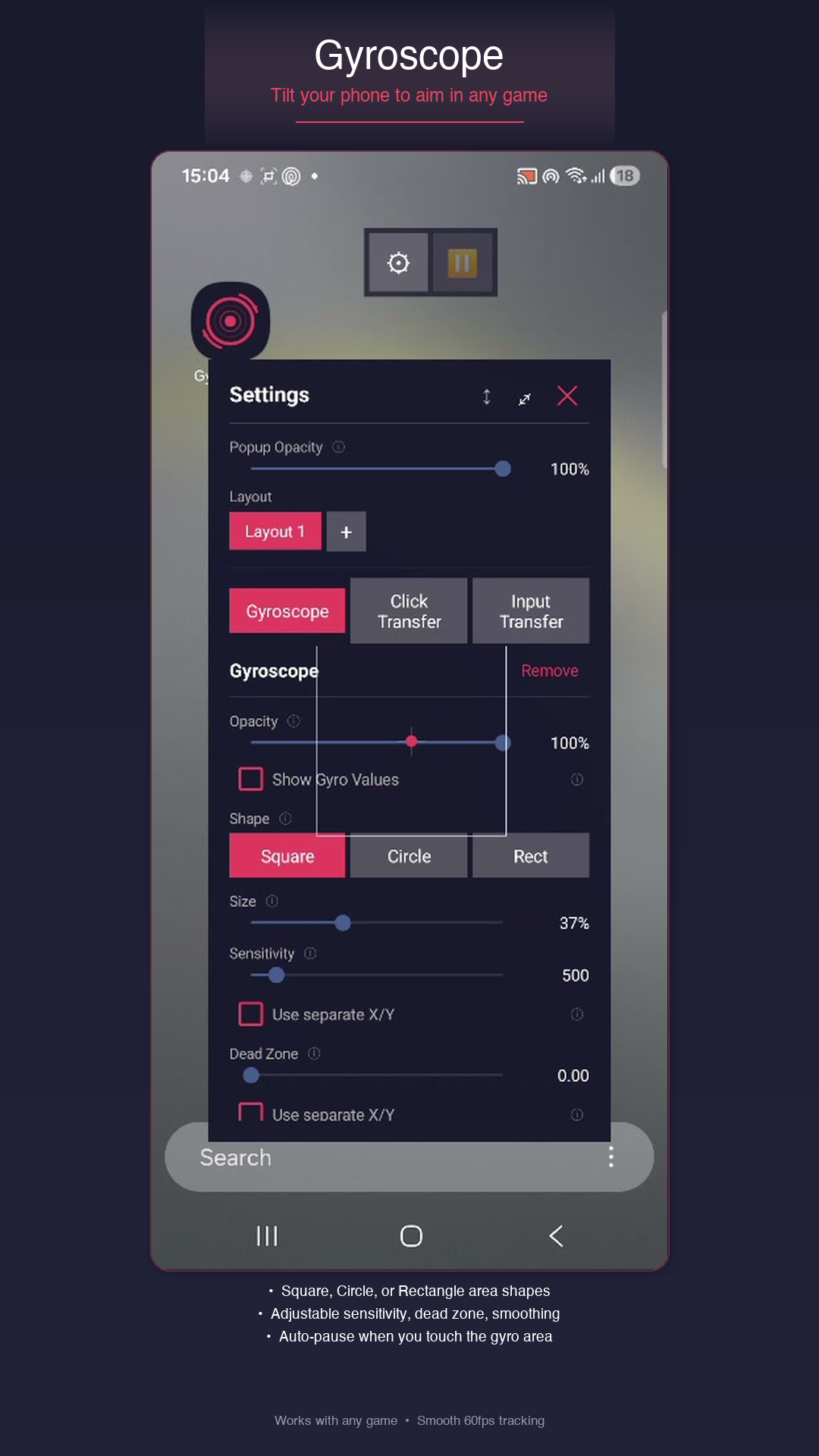 GyroTouch gyroscope settings